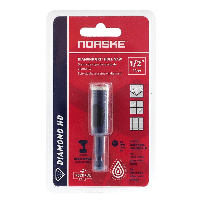 Norske أداة نوردسكي NDHSI113 1/2 بوصة (12 مم) مثقاب ماسي ملحوم بالفراغ بجودة صناعية لقطع البلاط والحجر والزجاج والطوب والكتل ولوح الأسمنت، فضي - Image 1